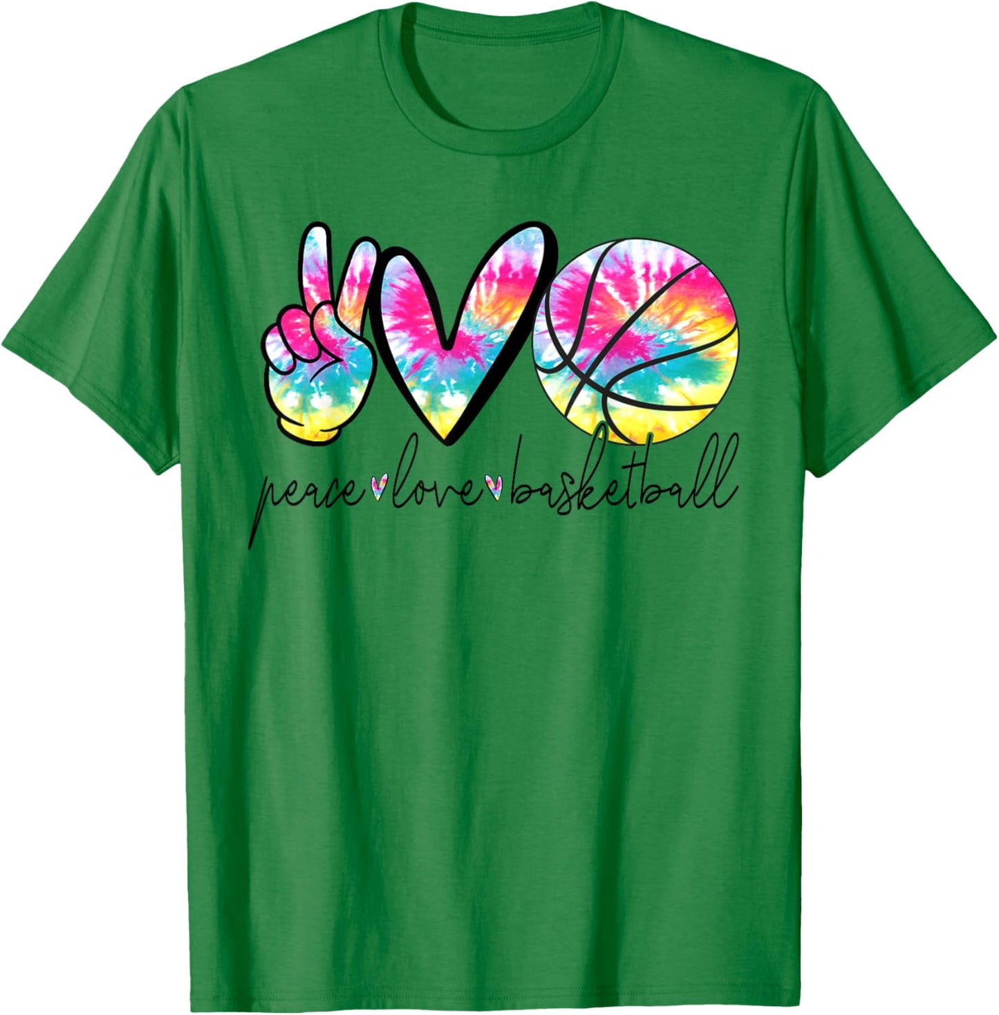 Peace Love Basketball Tie Dye Cute Basketball Lover T-Shirt - T-Shirt | Irish Green