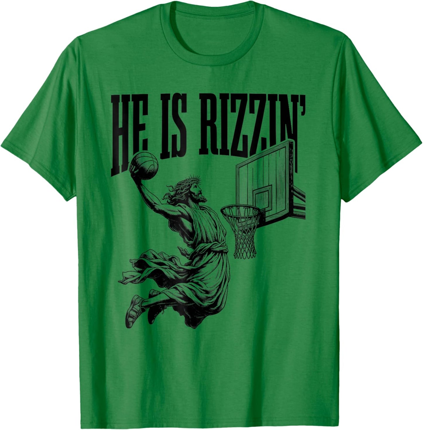 He Is Rizzin Shirt Basketball Jesus Retro Easter Christian T-Shirt - T-Shirt | Irish Green
