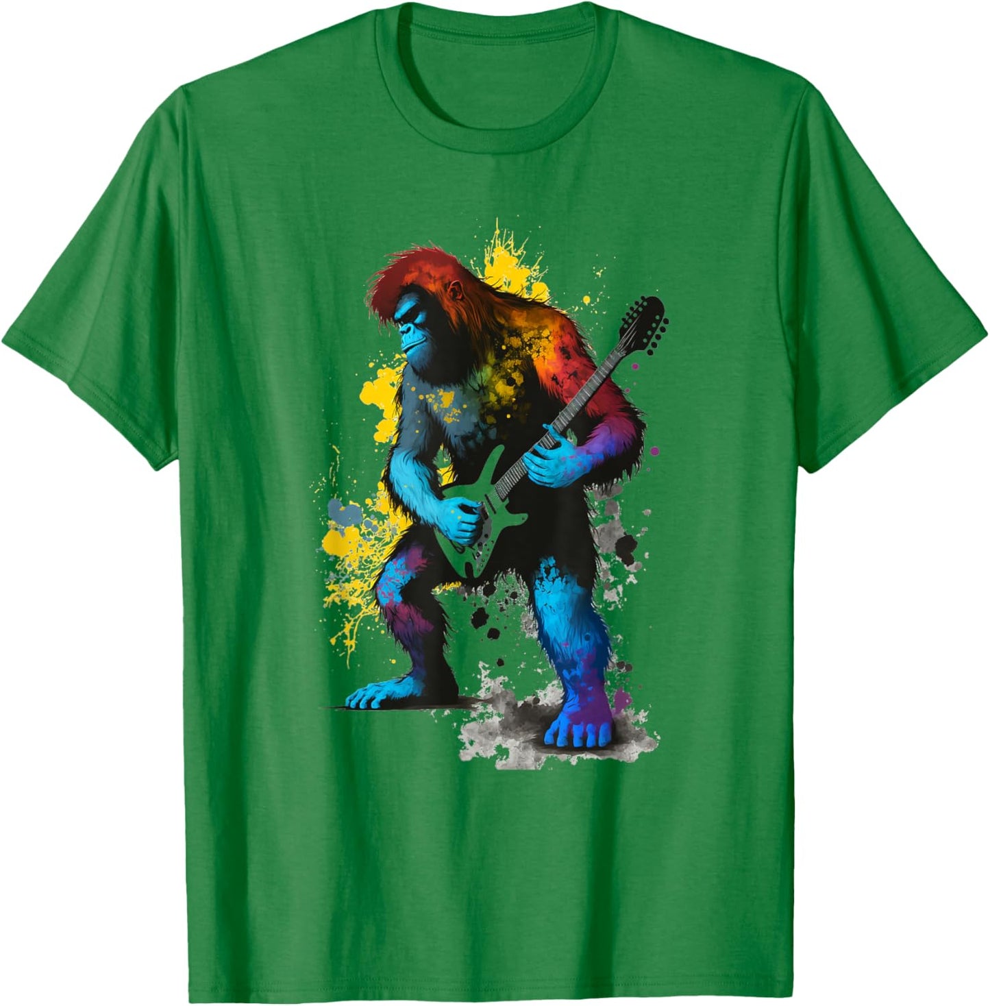 Guitarist Sasquatch Electric Guitar Rock & Roll Bigfoot T-Shirt - T-Shirt | Irish Green