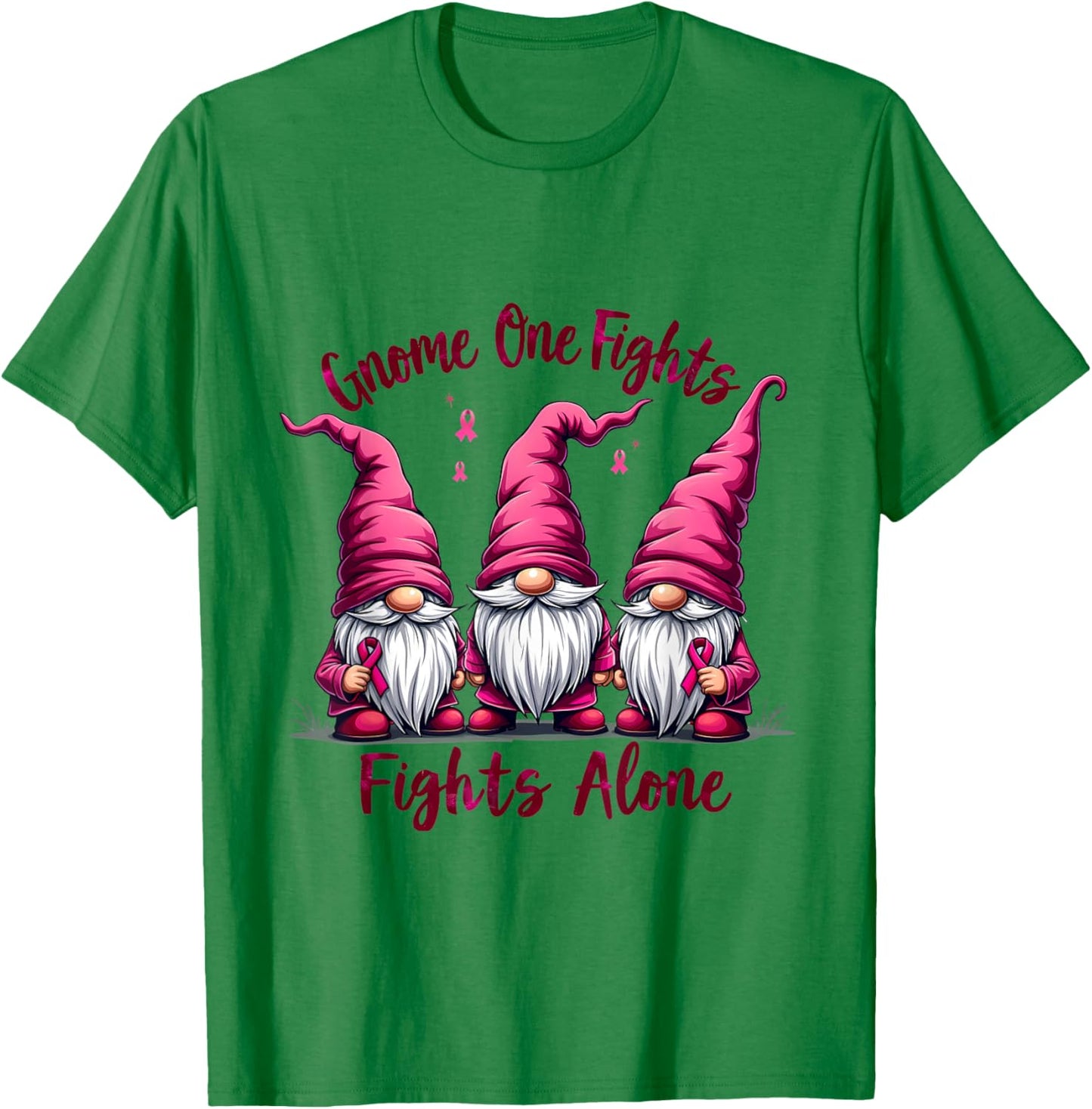 Gnome One Fights Alone Breast Cancer T-Shirt - T-Shirt | Irish Green