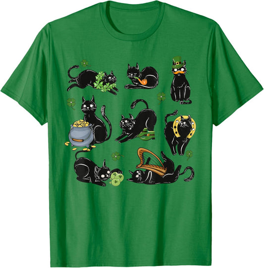St Patrick's Day Shamrock Black Cat Irish Cats T-Shirt - T-Shirt | Irish Green