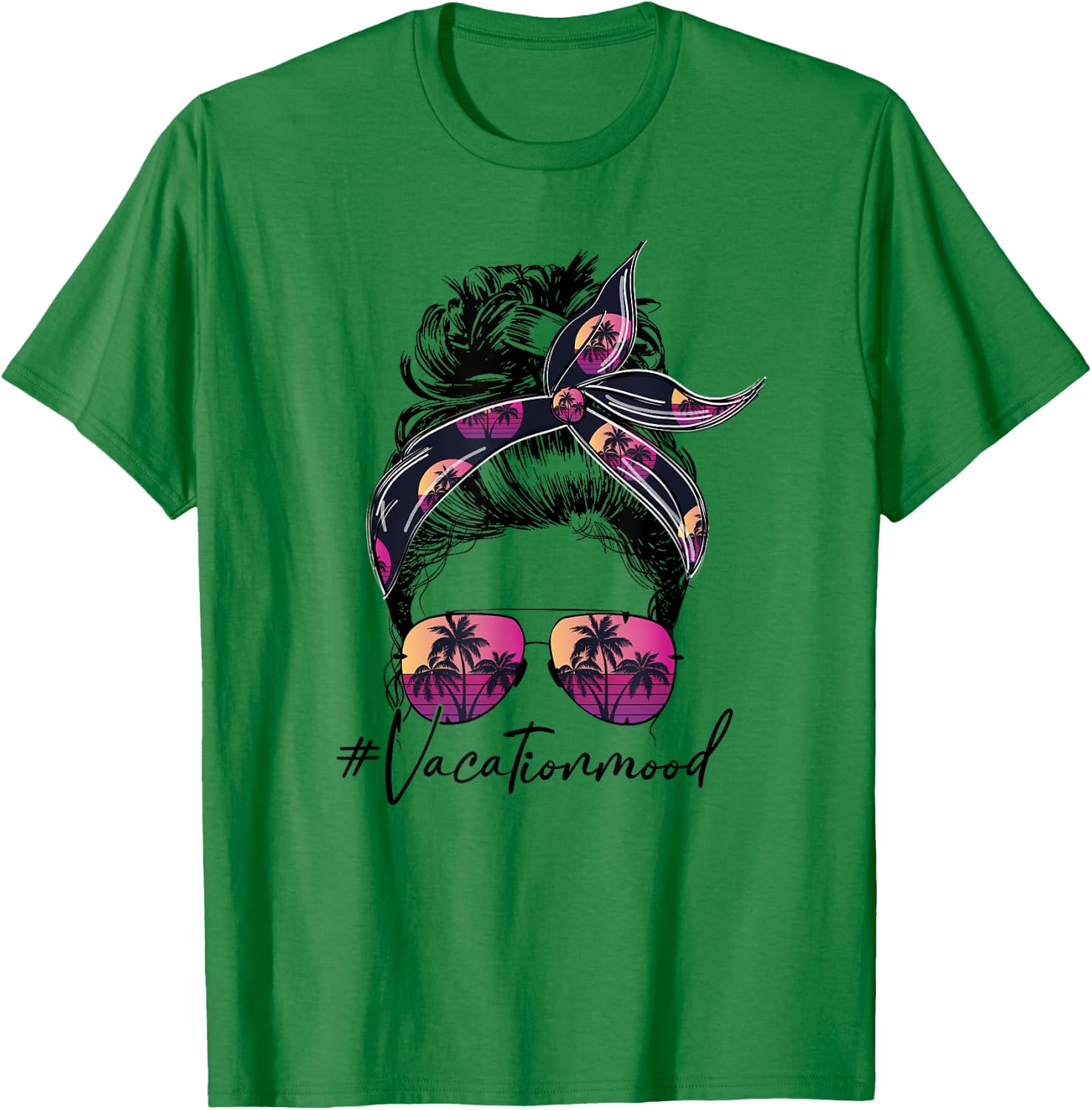 Vacation Mood Messy Bun Sunglasses Family Matching T-Shirt - T-Shirt | Irish Green