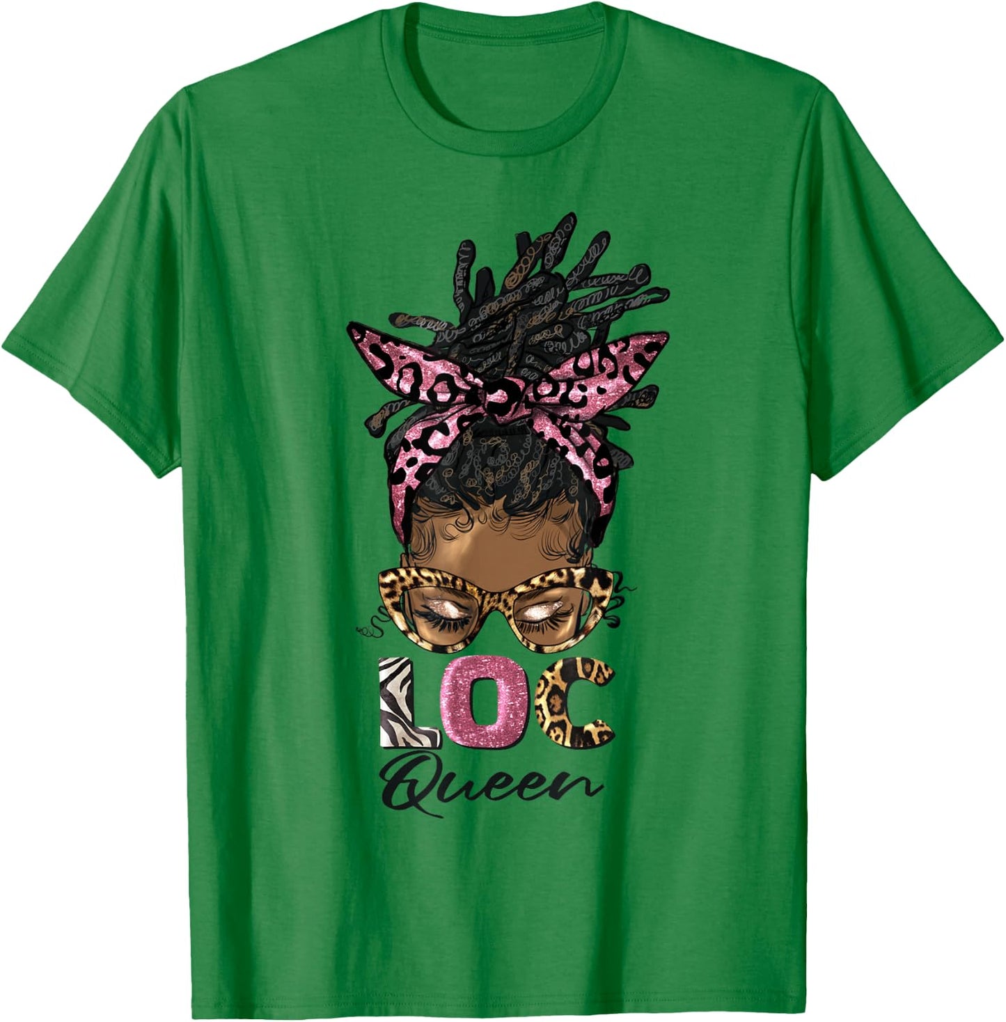 Loc'd Queen Afro Messy Bun Leopard Black Woman Birthday T-Shirt - T-Shirt | Irish Green
