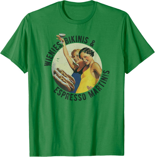 Fun Girl Summer Essentials Wienies Bikinis Espresso Martinis T-Shirt - T-Shirt | Irish Green