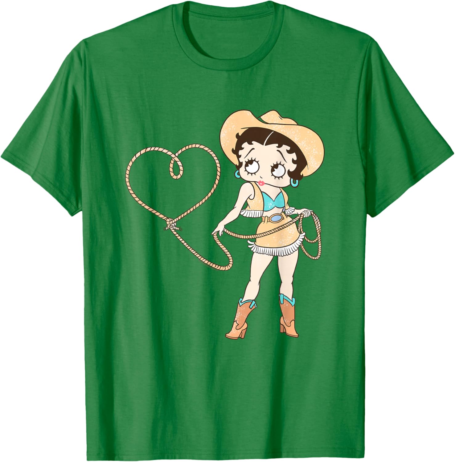 Betty Boop Iconic Retro Sassy Cowgirl In Love Big Chest Logo T-Shirt - T-Shirt | Irish Green