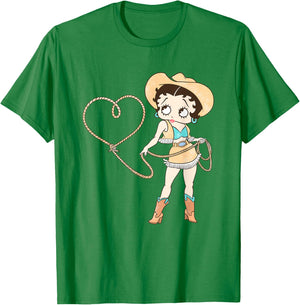 Betty Boop Iconic Retro Sassy Cowgirl In Love Big Chest Logo T-Shirt - T-Shirt | Irish Green