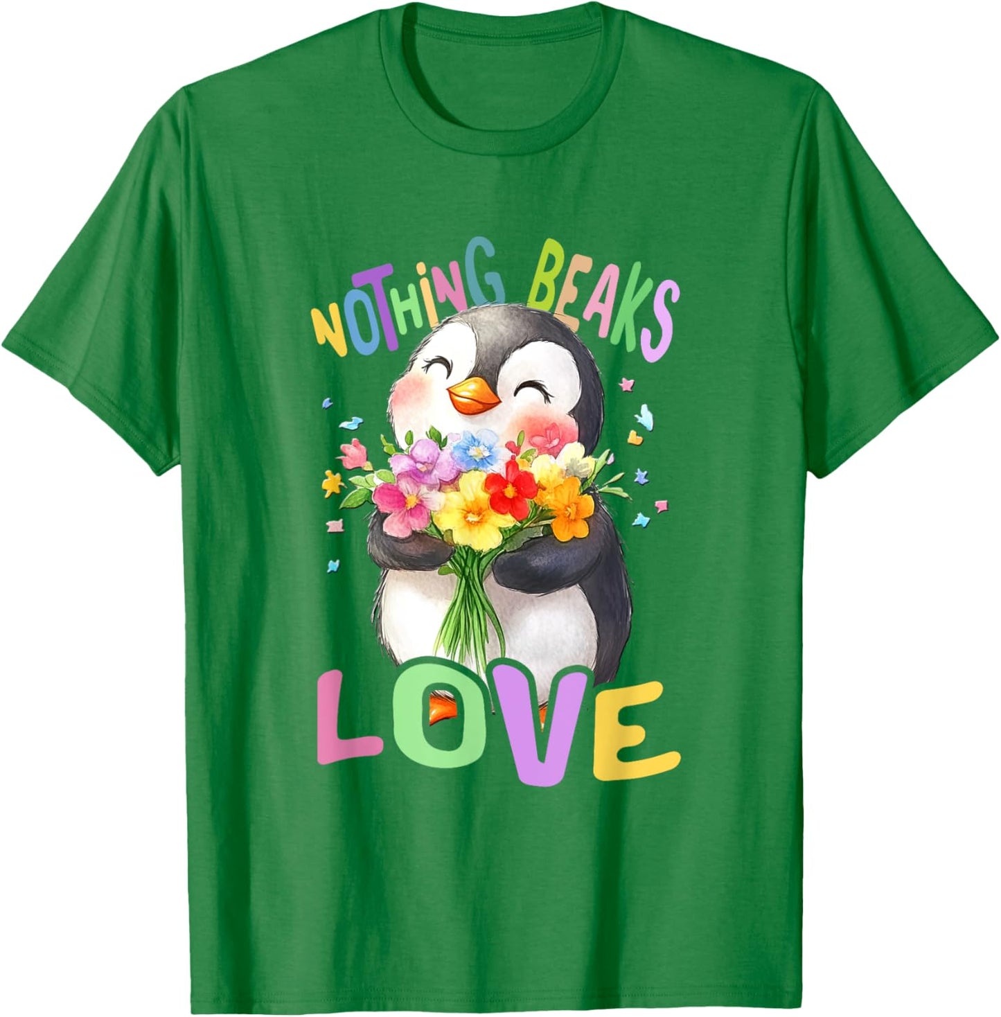 Penguin with Flowers Cute Penguins Funny Sea Animal Daughter T-Shirt - T-Shirt | Irish Green