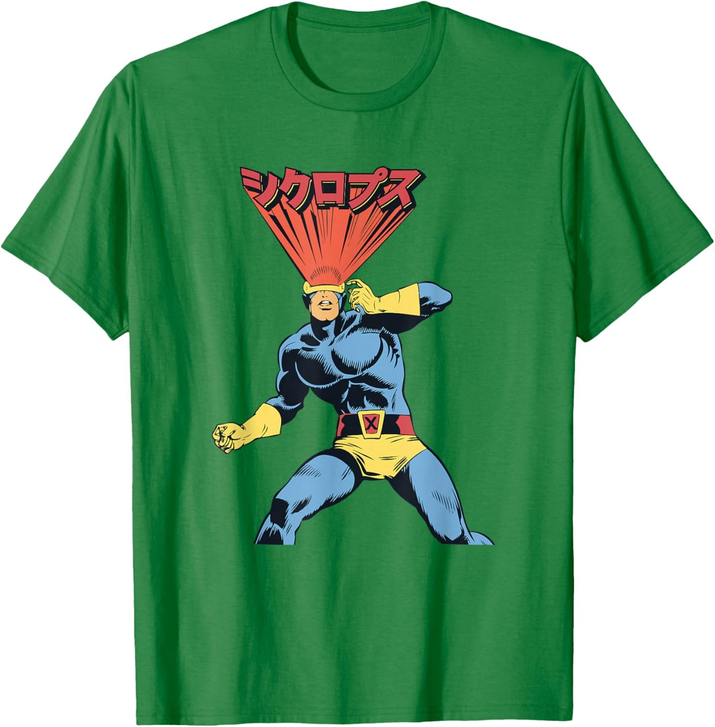 Marvel X-Men Cyclops Laser Eyes Kanji Retro Shot T-Shirt - T-Shirt | Irish Green