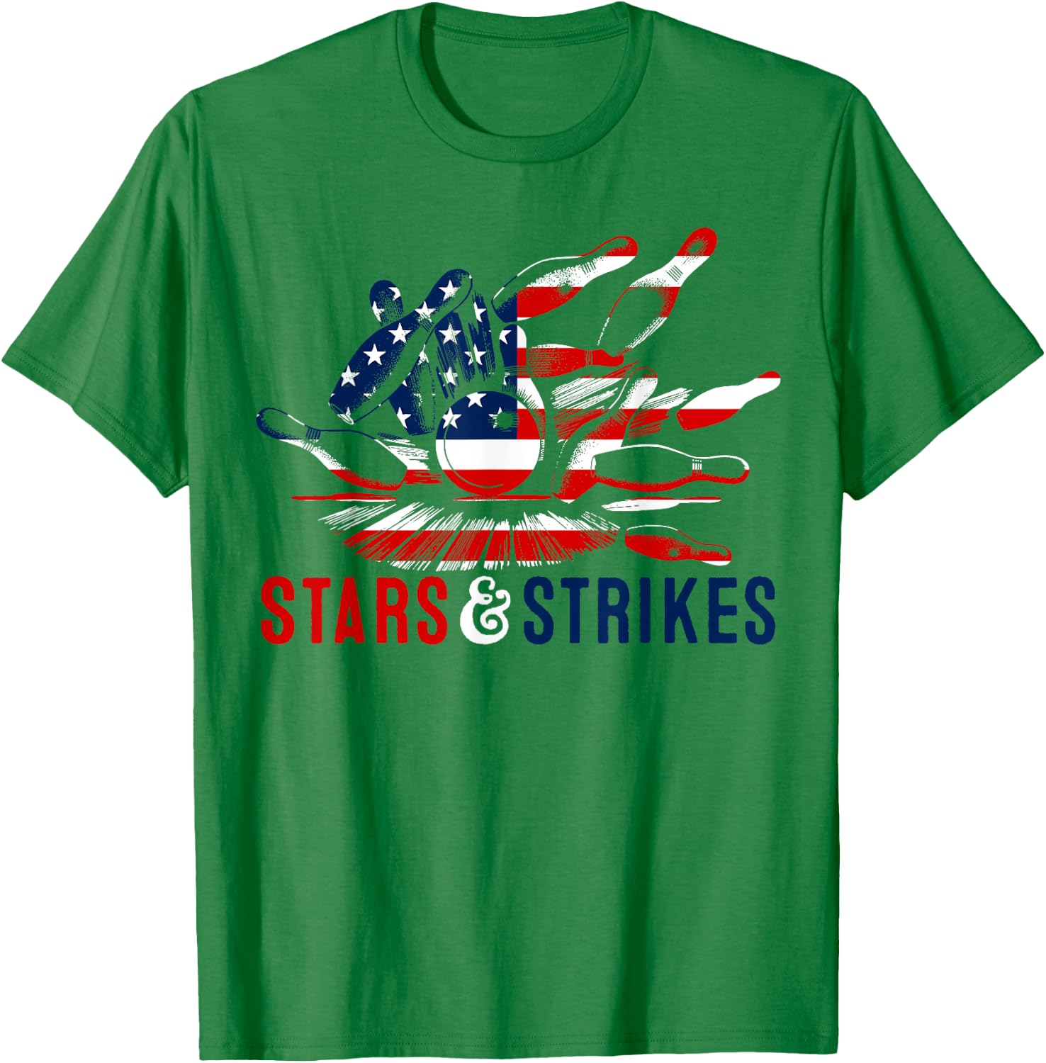 4th of July Bowling Pun | Retro Stars & Strikes Bowling T-Shirt - T-Shirt | Irish Green