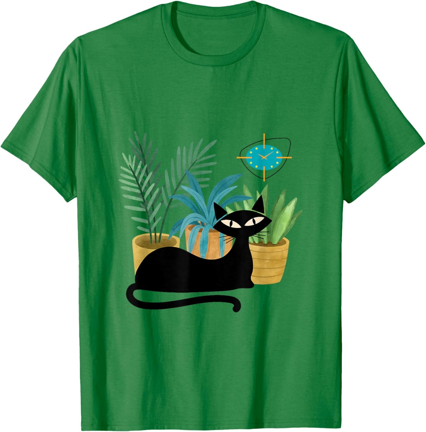 Cat Botanical Theme Midcentury Atomic Age Modern Mid Century T-Shirt - T-Shirt | Irish Green