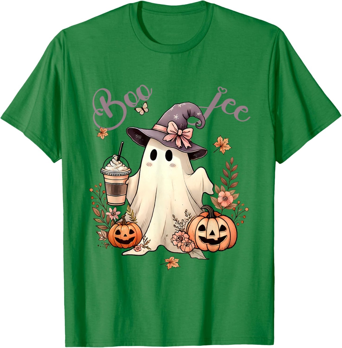 Boo Jee Ghost Ice Coffee Coquette Bow Halloween Women Girl T-Shirt - T-Shirt | Irish Green
