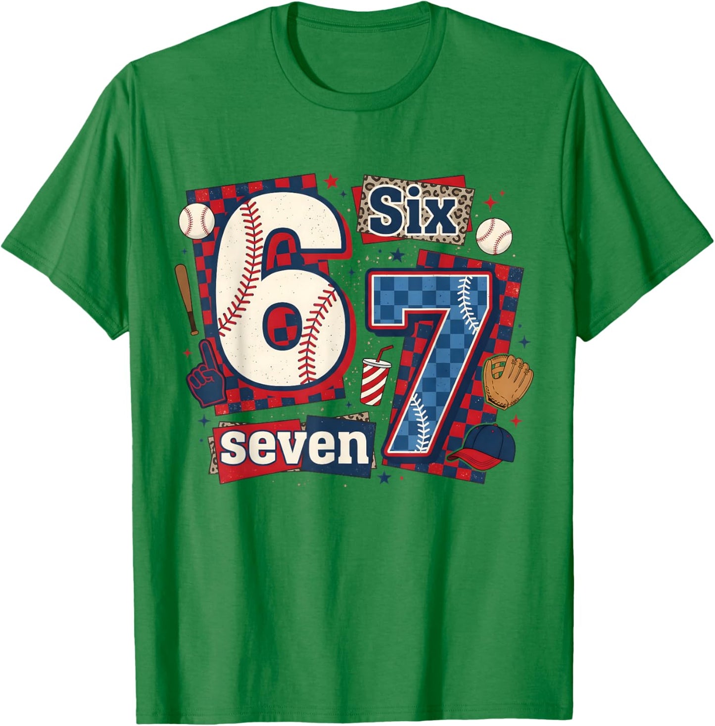 6 7 Baseball Six Seven Game Day 67 Girls Boys Kids T-Shirt - T-Shirt | Irish Green