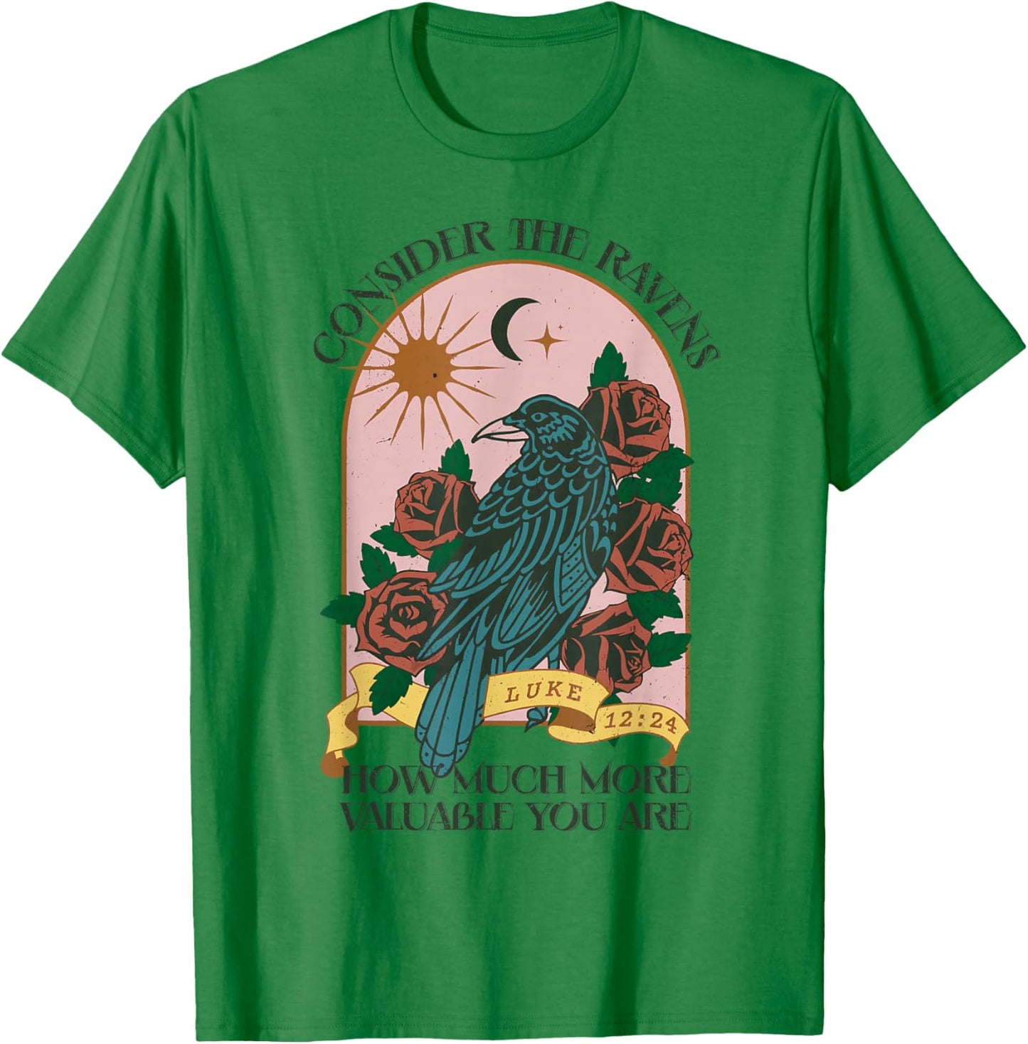 Consider Ravens Christian Bible Verse Faith Retro Religion T-Shirt - T-Shirt | Irish Green