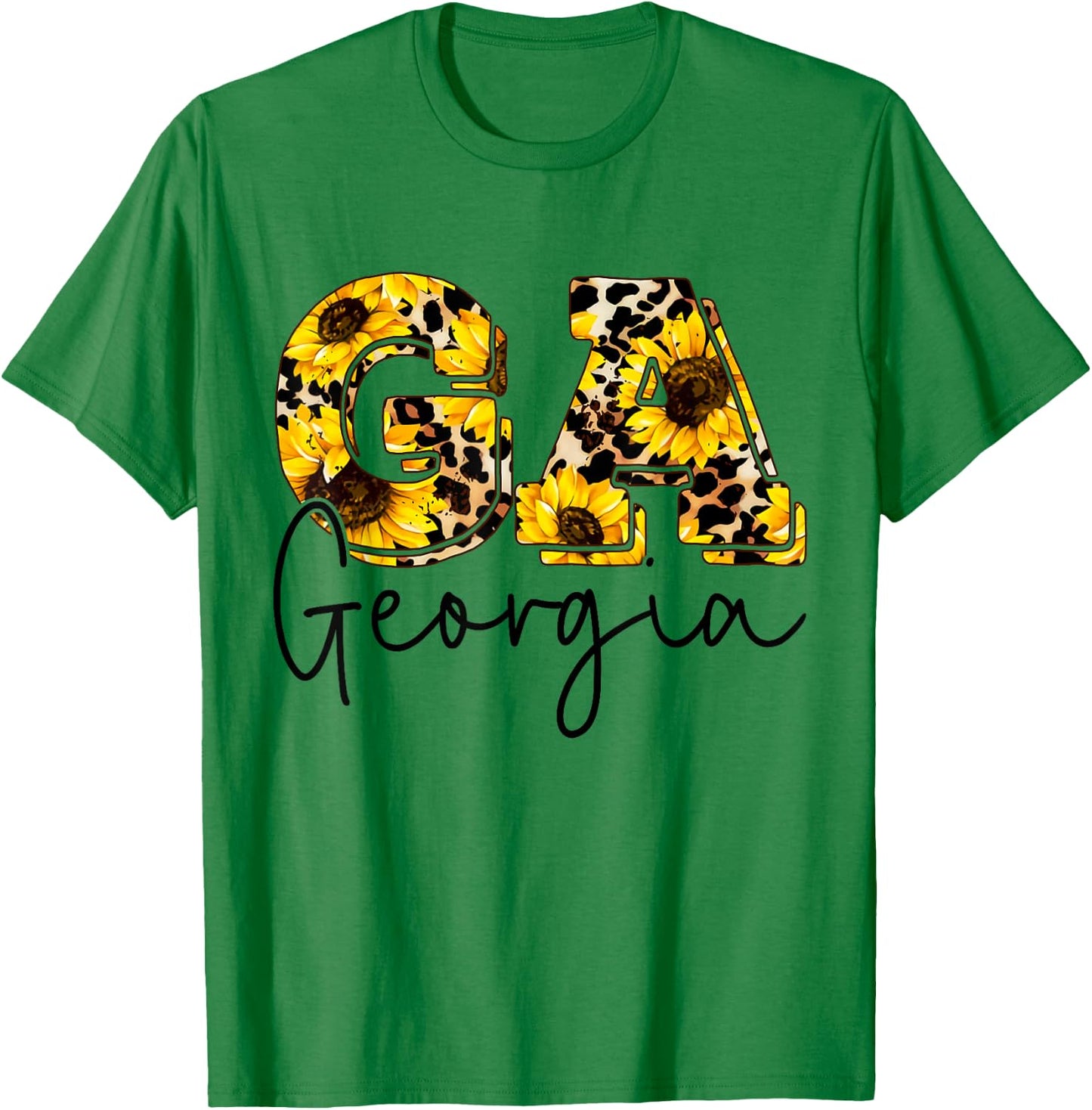 Georgia Sunflower Leopard Print Gift T-Shirt - T-Shirt | Irish Green