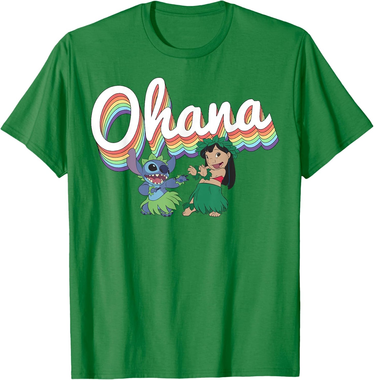 Disney Lilo & Stitch Ohana Rainbow T-Shirt - T-Shirt | Irish Green