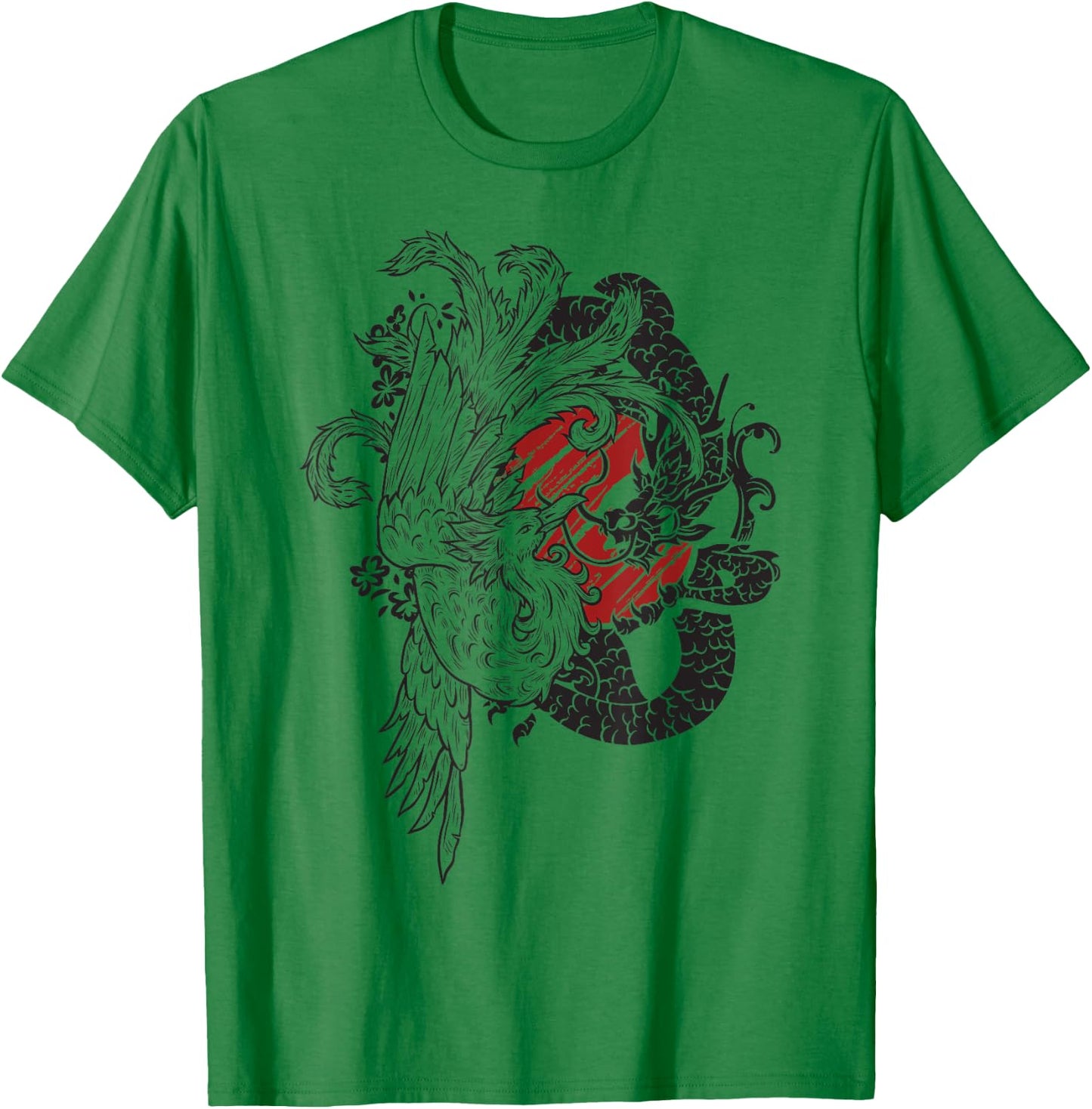 The Dragon And Bird Phoenix Ying Yang Chinese Fenghuang Art T-Shirt - T-Shirt | Irish Green