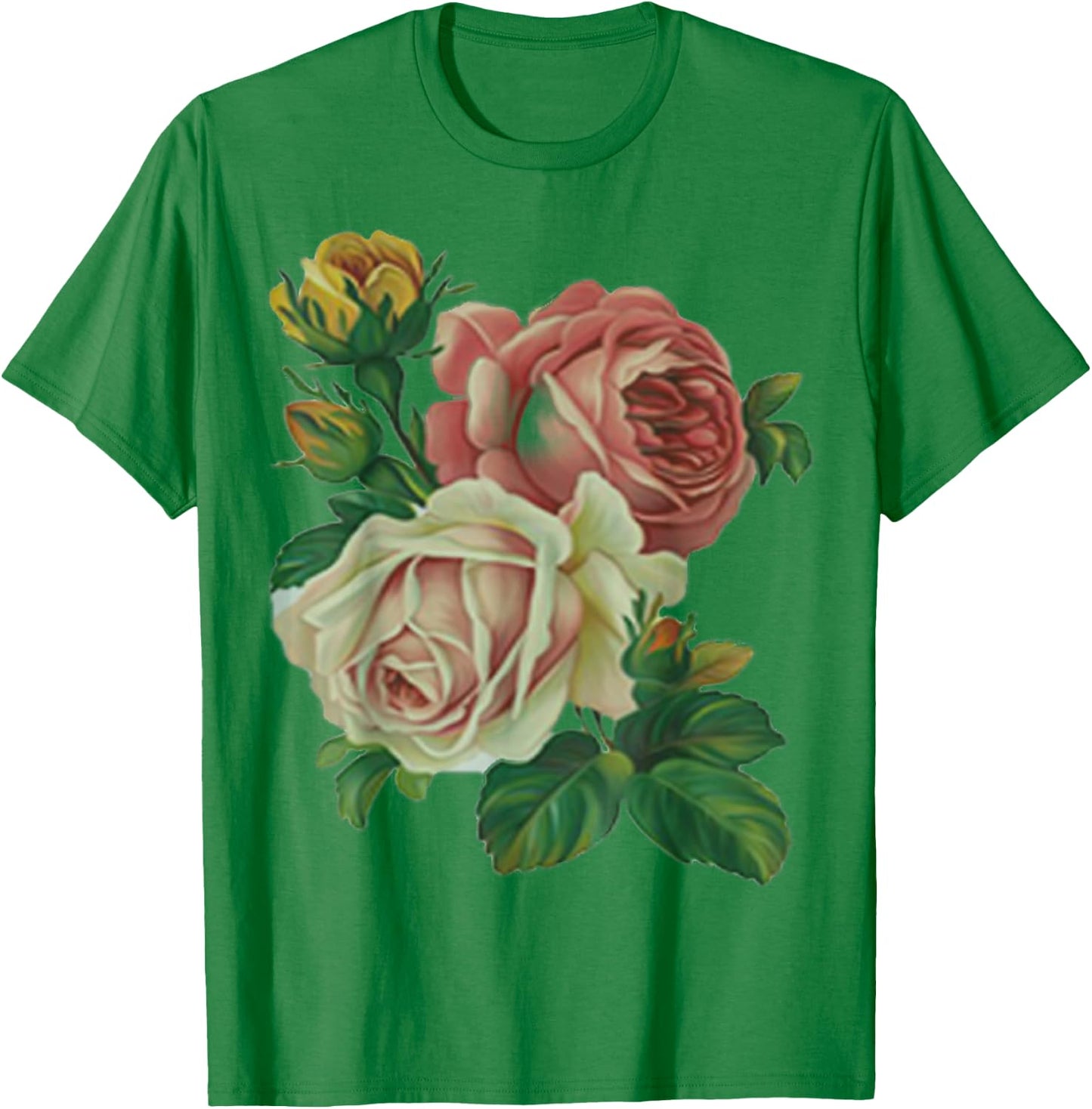 Roses Rose Floral Vintage Style Shabby Desert Chic Retro T-Shirt - T-Shirt | Irish Green