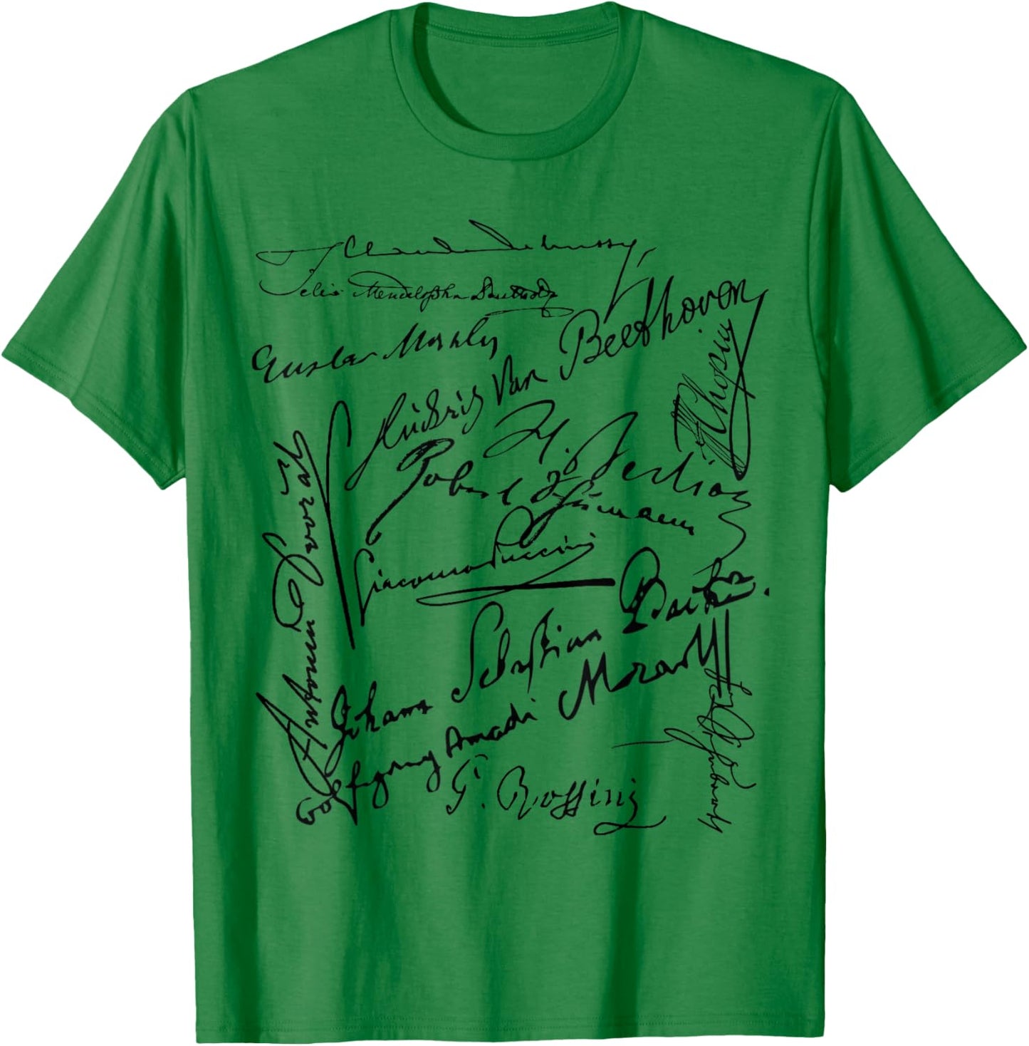 Composer signatures Bach Beethoven Mahler Mozart Rossini T-Shirt - T-Shirt | Irish Green