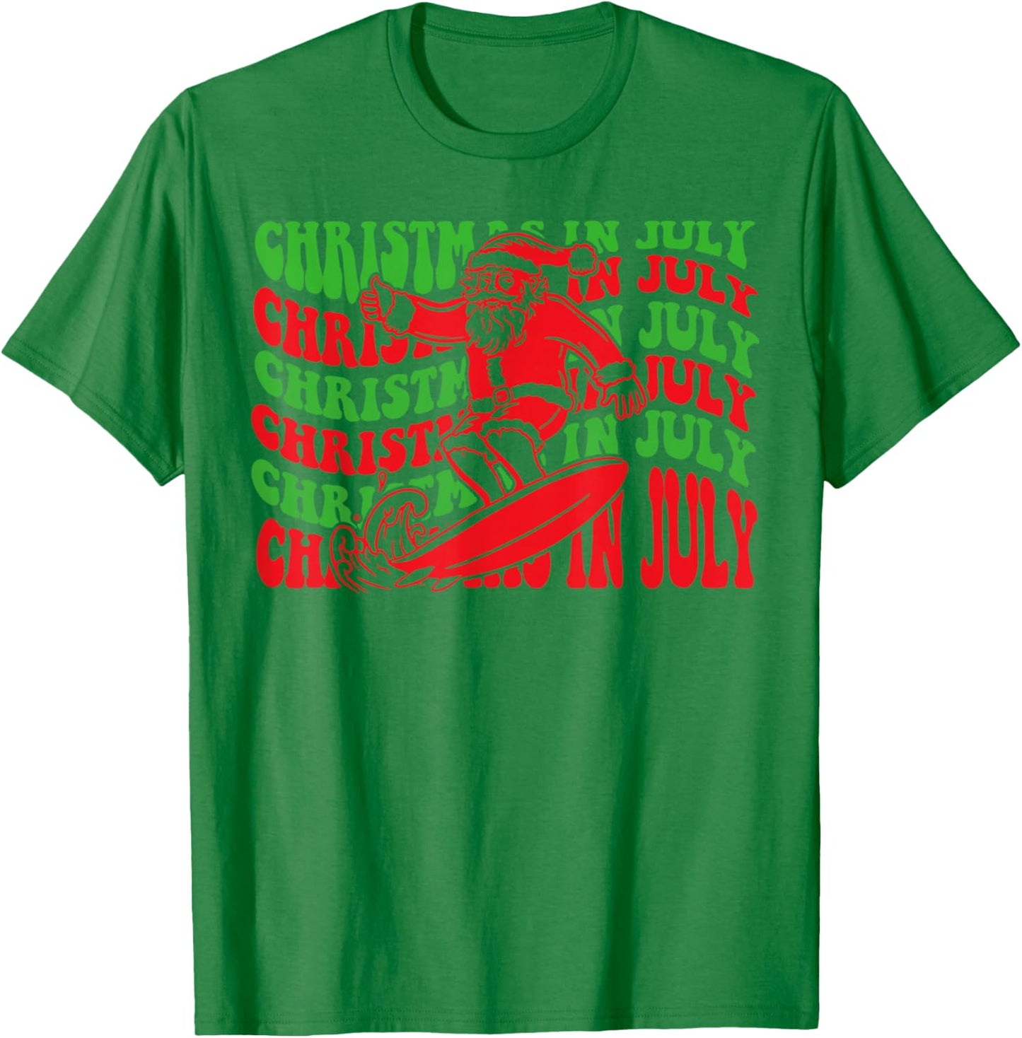 Christmas In July Surfing Funny Groovy Surfing Santa Claus T-Shirt - T-Shirt | Irish Green