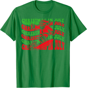 Christmas In July Surfing Funny Groovy Surfing Santa Claus T-Shirt - T-Shirt | Irish Green