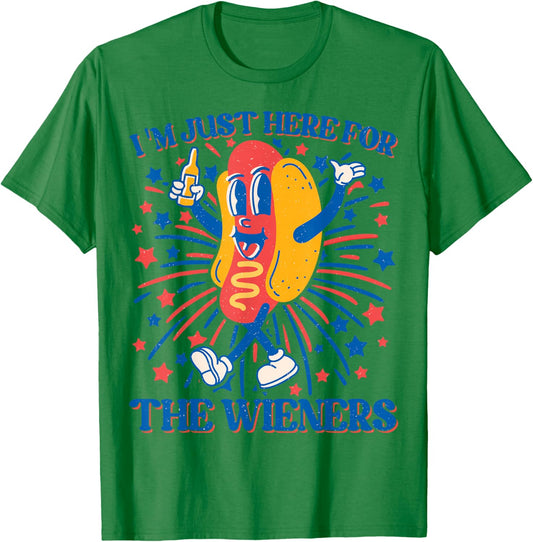 Hot Dog I'm Just Here For The Wieners 4Th Of July T-Shirt - T-Shirt | Irish Green