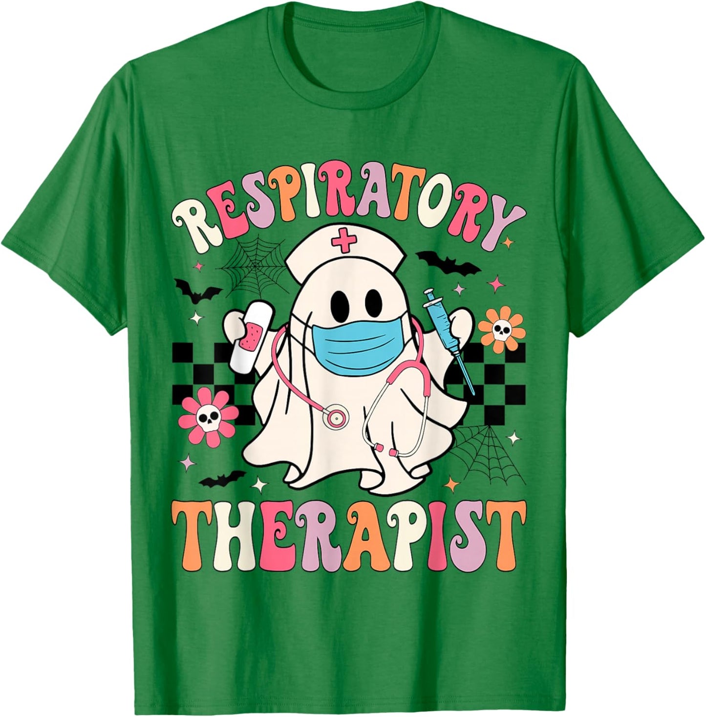 Groovy Spooky Respiratory Therapist Halloween RT Nurse T-Shirt - T-Shirt | Irish Green