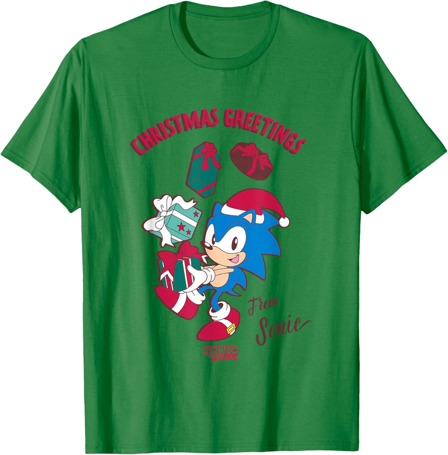 Sonic The Hedgehog Christmas Greetings From Sonic Retro T-Shirt - T-Shirt | Irish Green