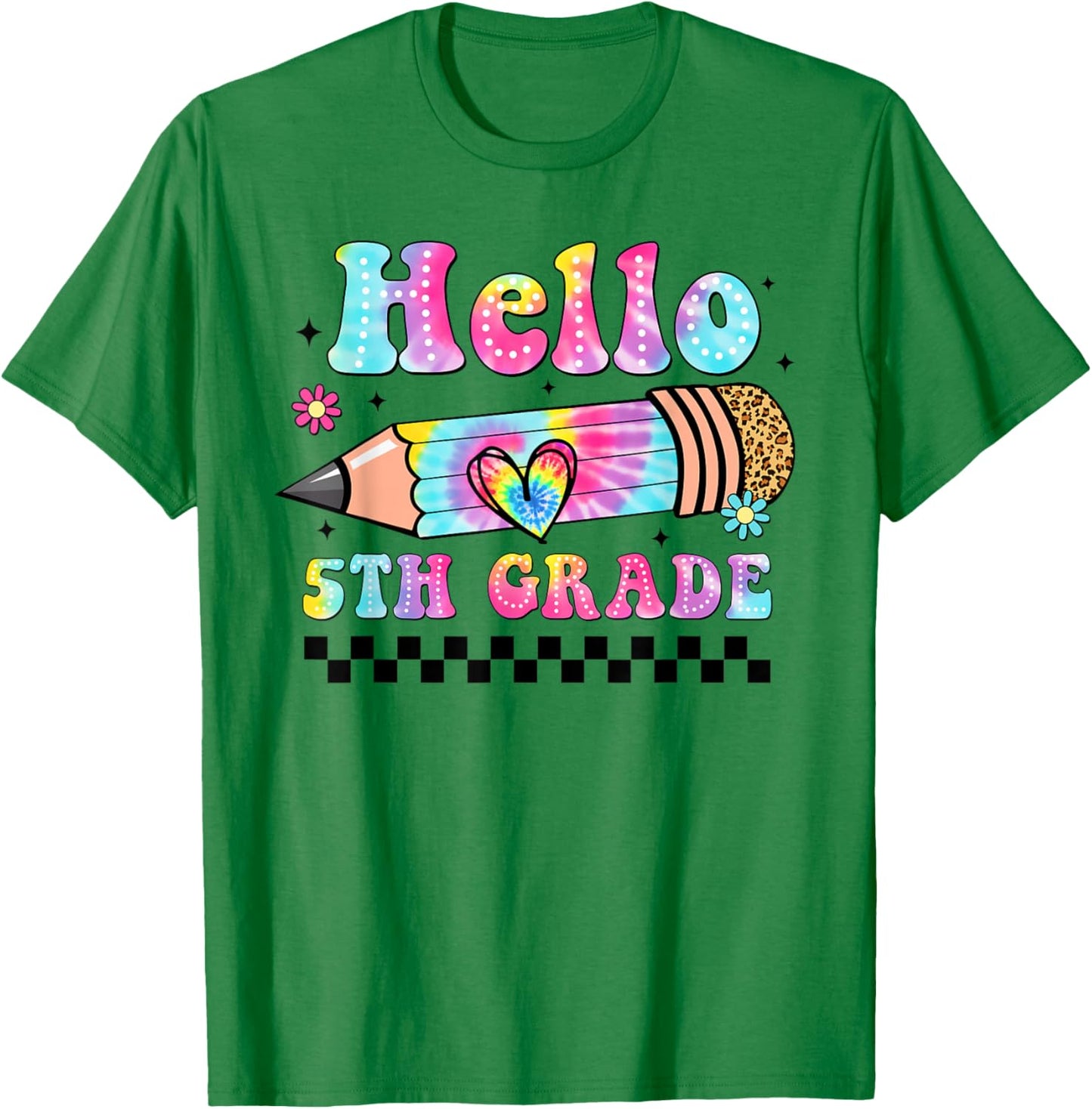 Hello Fifth Grade Leopard Tie Dye Back To School 5th Grade T-Shirt - T-Shirt | Irish Green