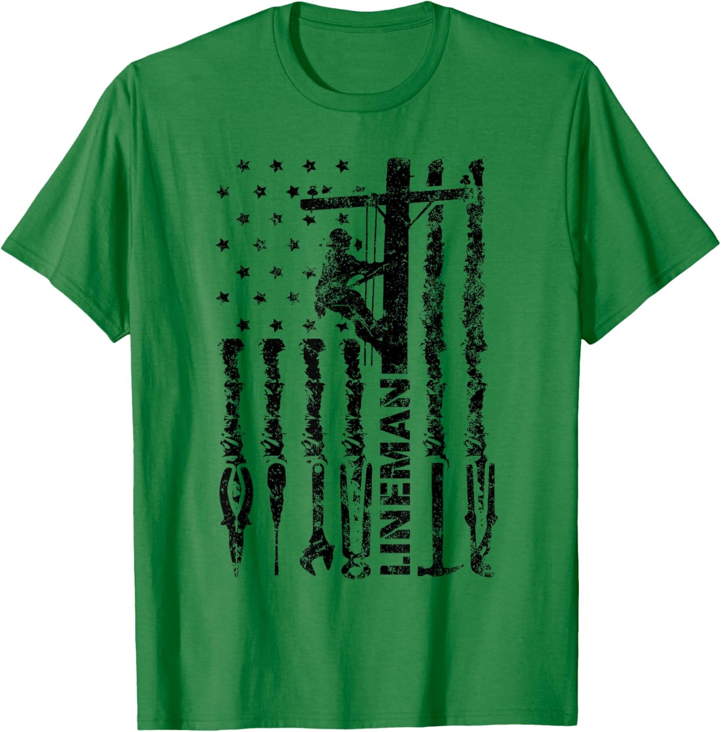 Lineman American flag electrician USA flag funny lineman T-Shirt - T-Shirt | Irish Green