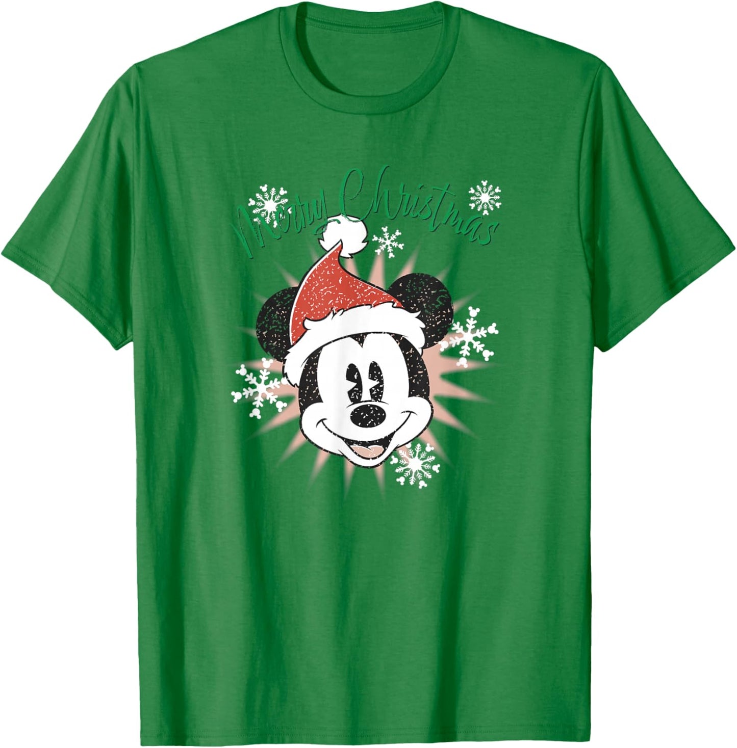 Disney Mickey Merry Christmas Snowflakes & Star T-Shirt - T-Shirt | Irish Green
