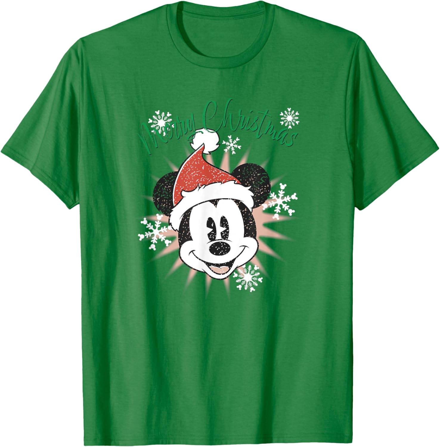 Disney Mickey Merry Christmas Snowflakes & Star T-Shirt - T-Shirt | Irish Green