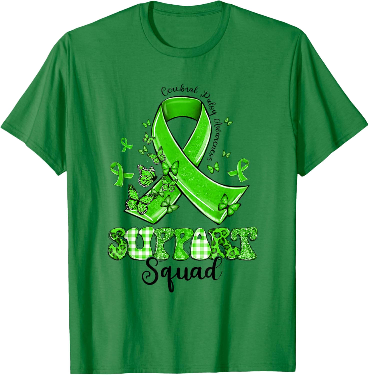 Support Squad Green Ribbon Butterfly Cerebral Palsy T-Shirt - T-Shirt | Irish Green