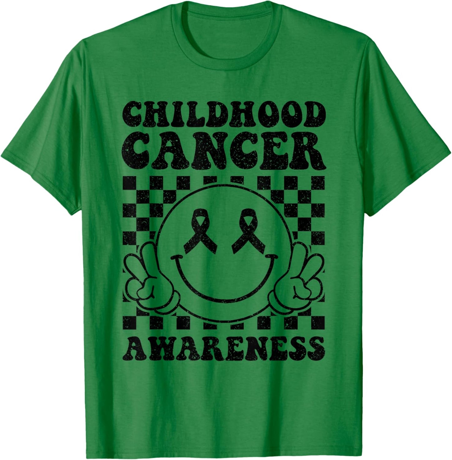 Support Childhood Cancer Awareness Smile Face Gold Ribbon T-Shirt - T-Shirt | Irish Green
