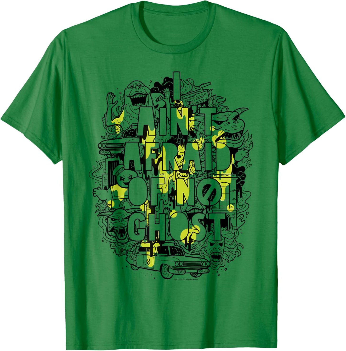 Ghostbusters Ain't Afraid Collage Slime Drip Poster T-Shirt - T-Shirt | Irish Green