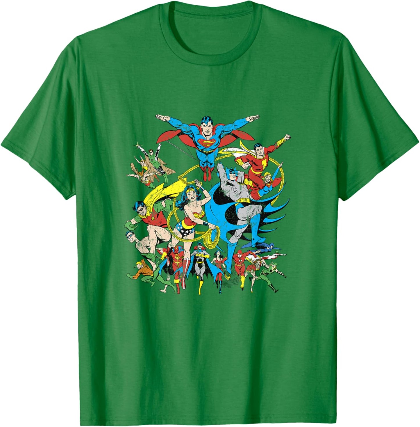DC Comics Justice League Expanded Roster Vintage Group Shot T-Shirt - T-Shirt | Irish Green