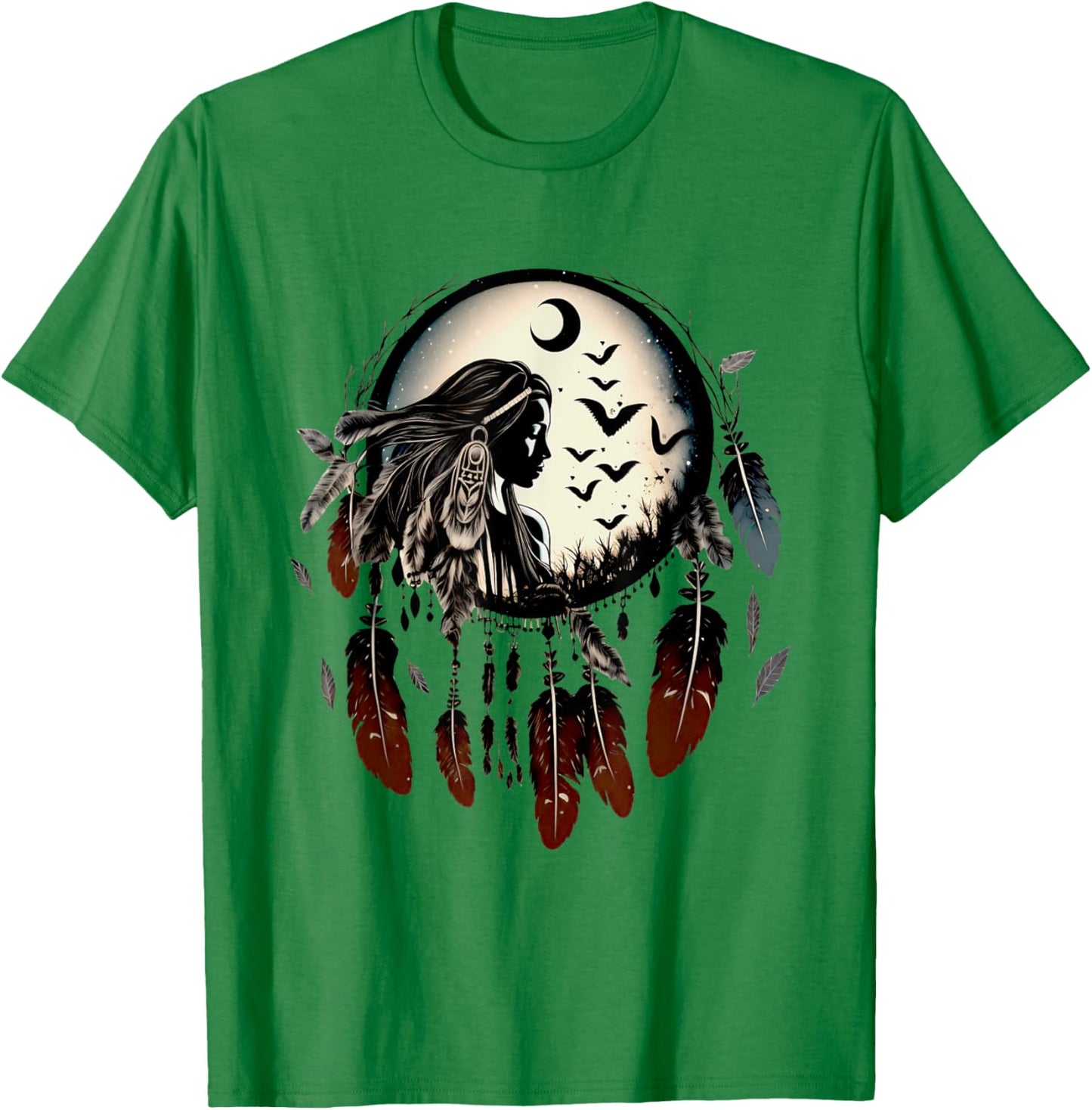 Dream catcher, shaman, woman power, moon, feathers, mandala T-Shirt - T-Shirt | Irish Green