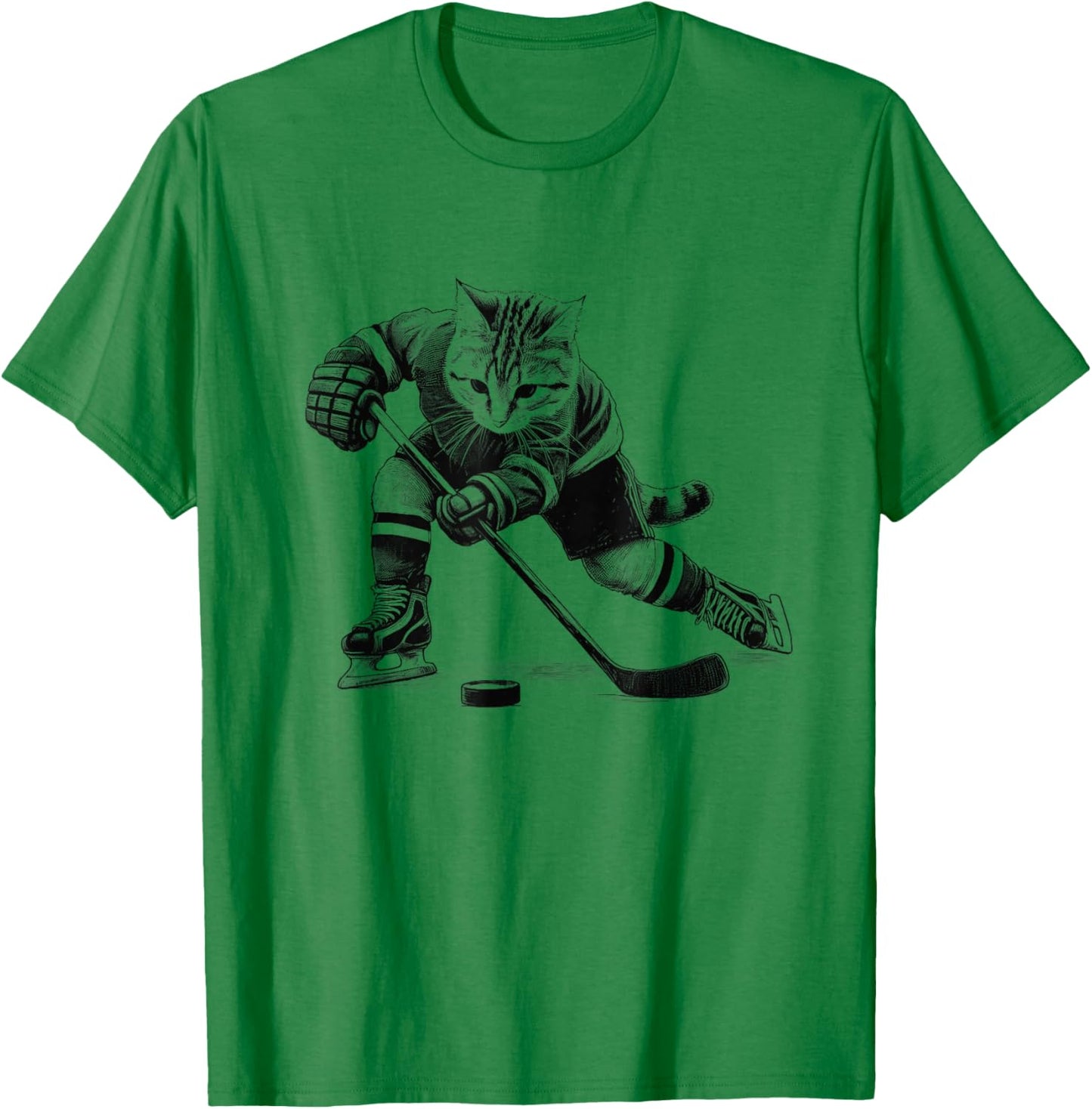Vintage Cat Playing Hockey Kitten Lover Hockey Player T-Shirt - T-Shirt | Irish Green