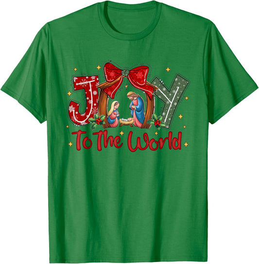 Joy To The World Christian Christmas Coquette Oh Holy Night T-Shirt - T-Shirt | Irish Green