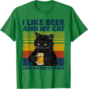 I Like Beer My Cat and Maybe 3 People Funny Cat Lovers Gift T-Shirt - T-Shirt | Irish Green