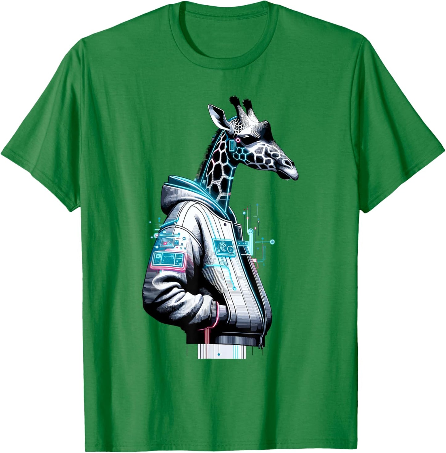 Synthwave Cyberpunk Giraffe Lover Shirt Futuristic Giraffe T-Shirt - T-Shirt | Irish Green