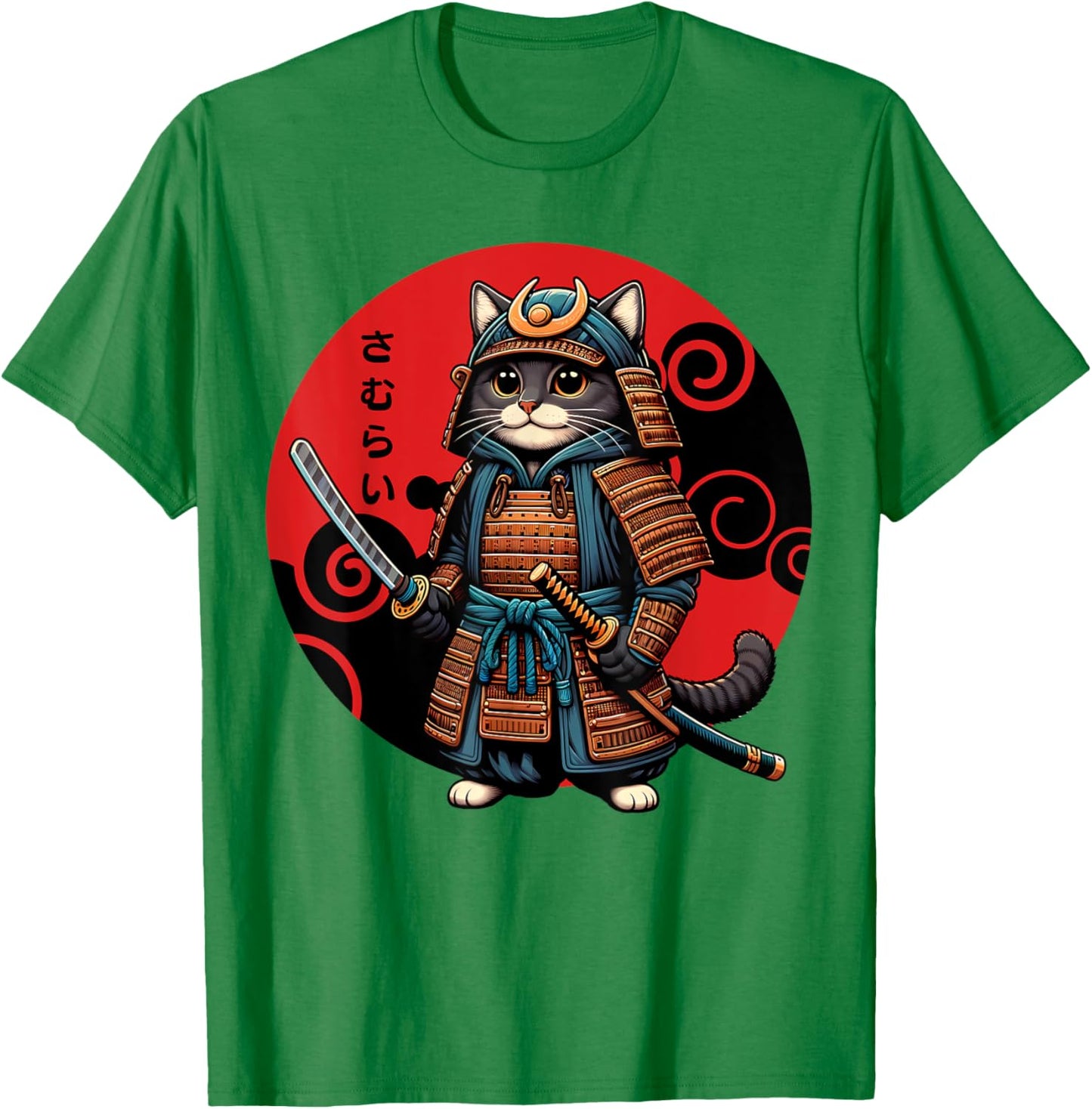 Funny Cute Samurai Cat Japanese Parody Katana Fighter Anime Women Kids T-Shirt - T-Shirt | Irish Green