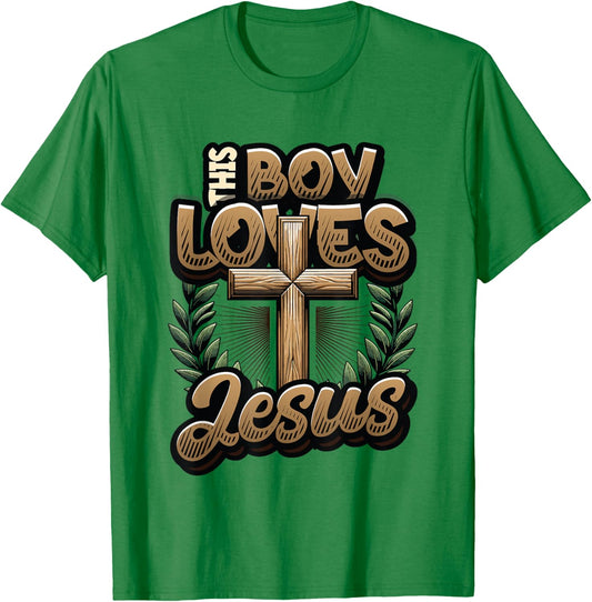 This Boy Loves Jesus - Christian Boys Jesus T-Shirt - T-Shirt | Irish Green