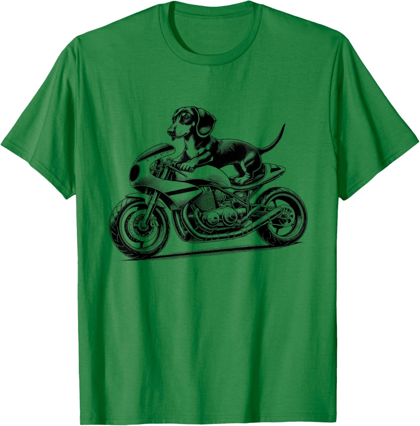 Cool Dachshund Riding a Motorcycle Biker Dog Lover T-Shirt - T-Shirt | Irish Green