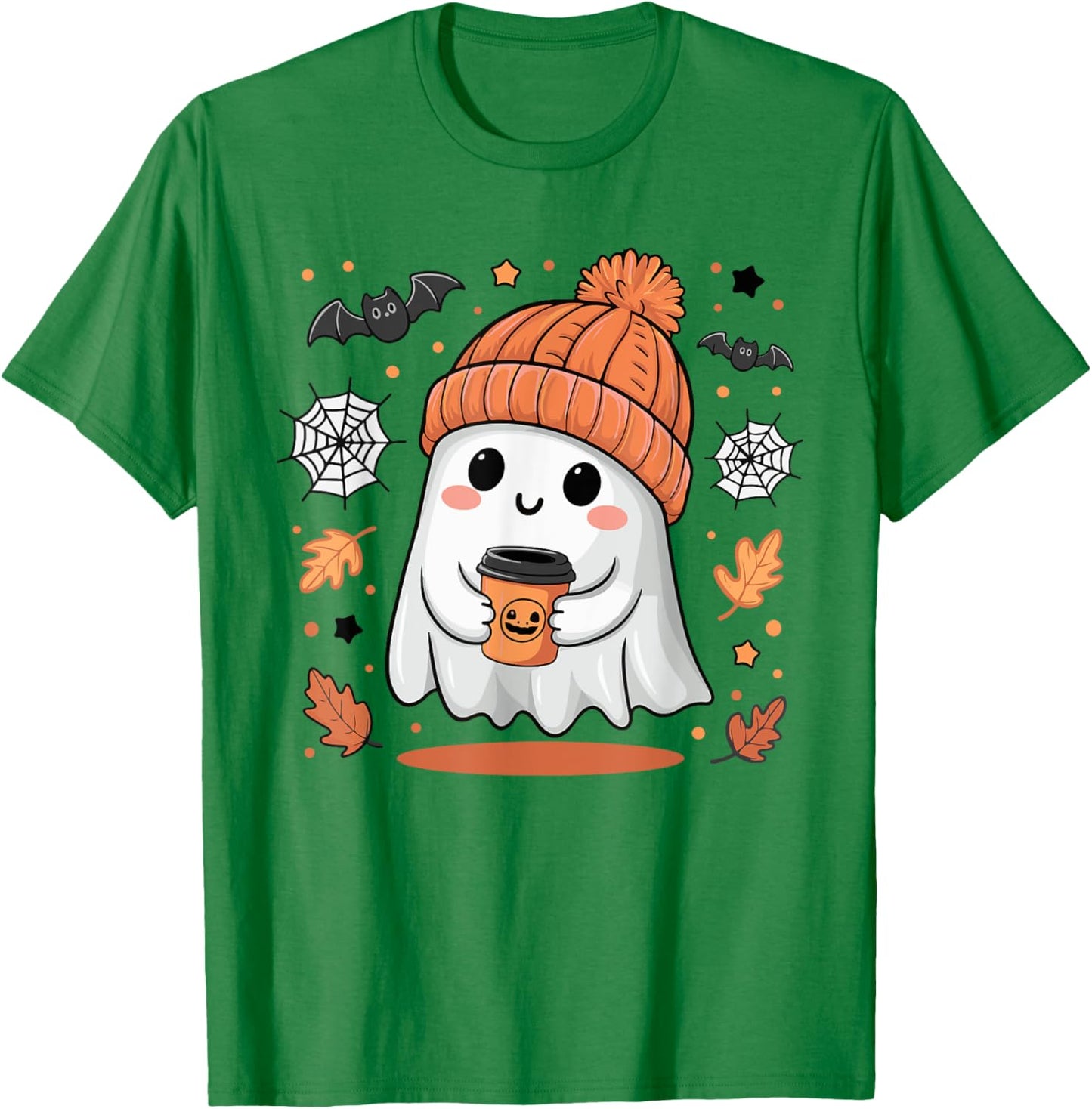Cute Ghost Drinking Coffee Halloween Ghost Ice Coffee T-Shirt - T-Shirt | Irish Green