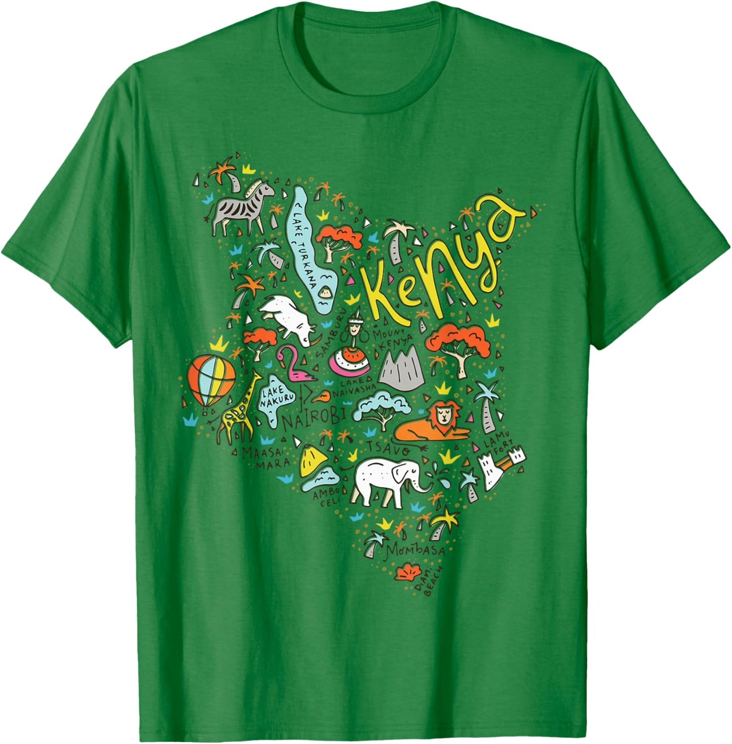 Travel Africa Kenya Map Nairobi Safari Masai Mara Vacation T-Shirt - T-Shirt | Irish Green