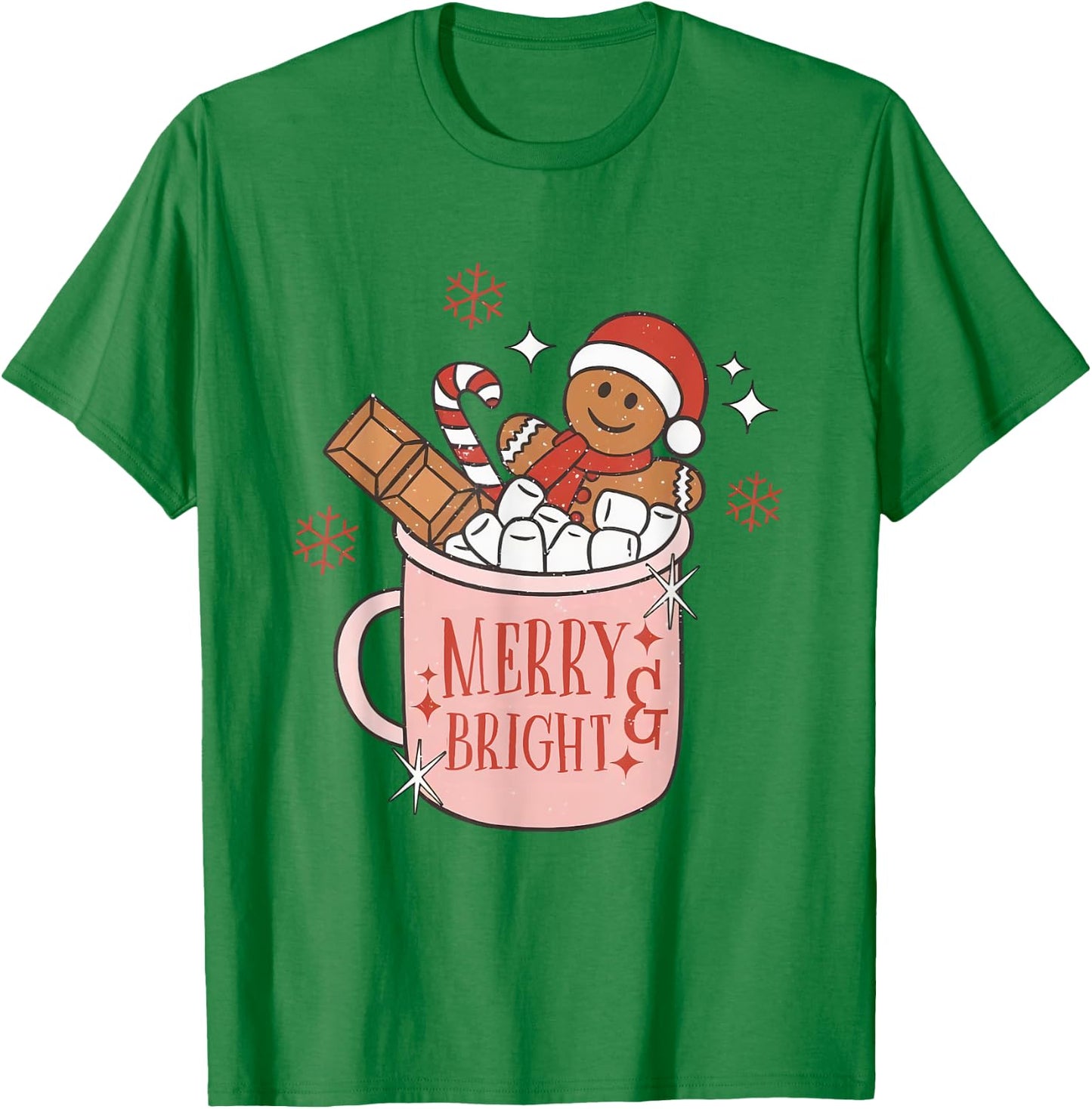 Merry and Bright Gingerbread Hat Santa Hot Cocoa Christmas T-Shirt - T-Shirt | Irish Green