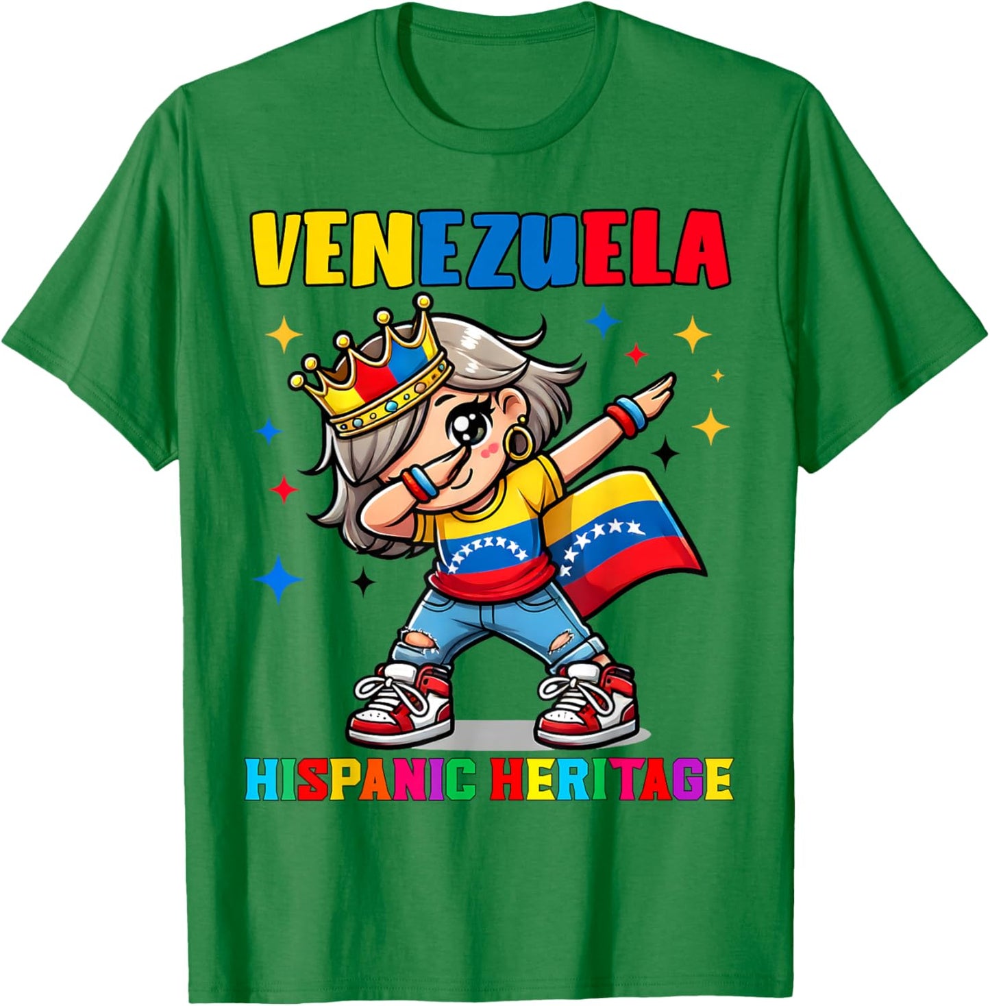 Venezuela Dabbing Girl Hispanic Heritage Celebration for Kid T-Shirt - T-Shirt | Irish Green