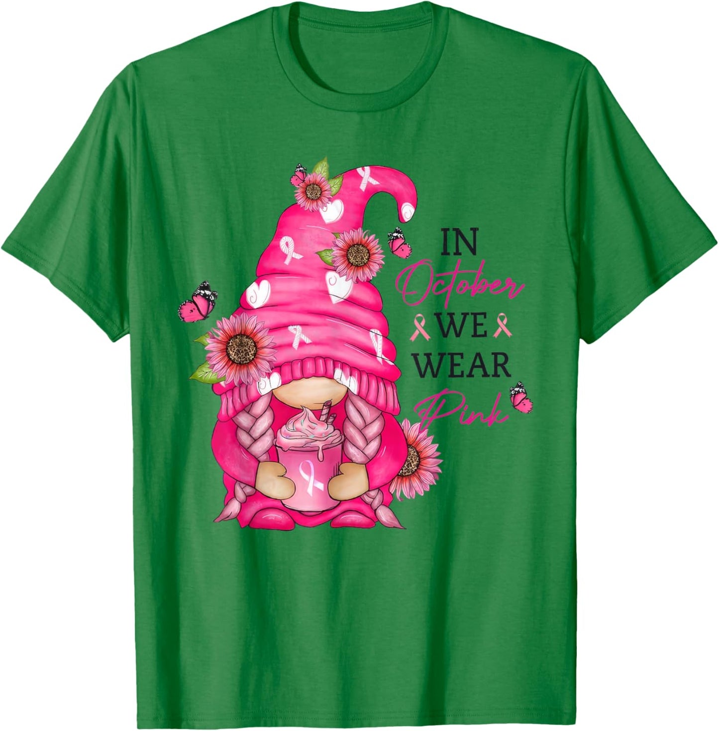 In October We Wear Pink Gnome Breast Cancer T-Shirt - T-Shirt | Irish Green