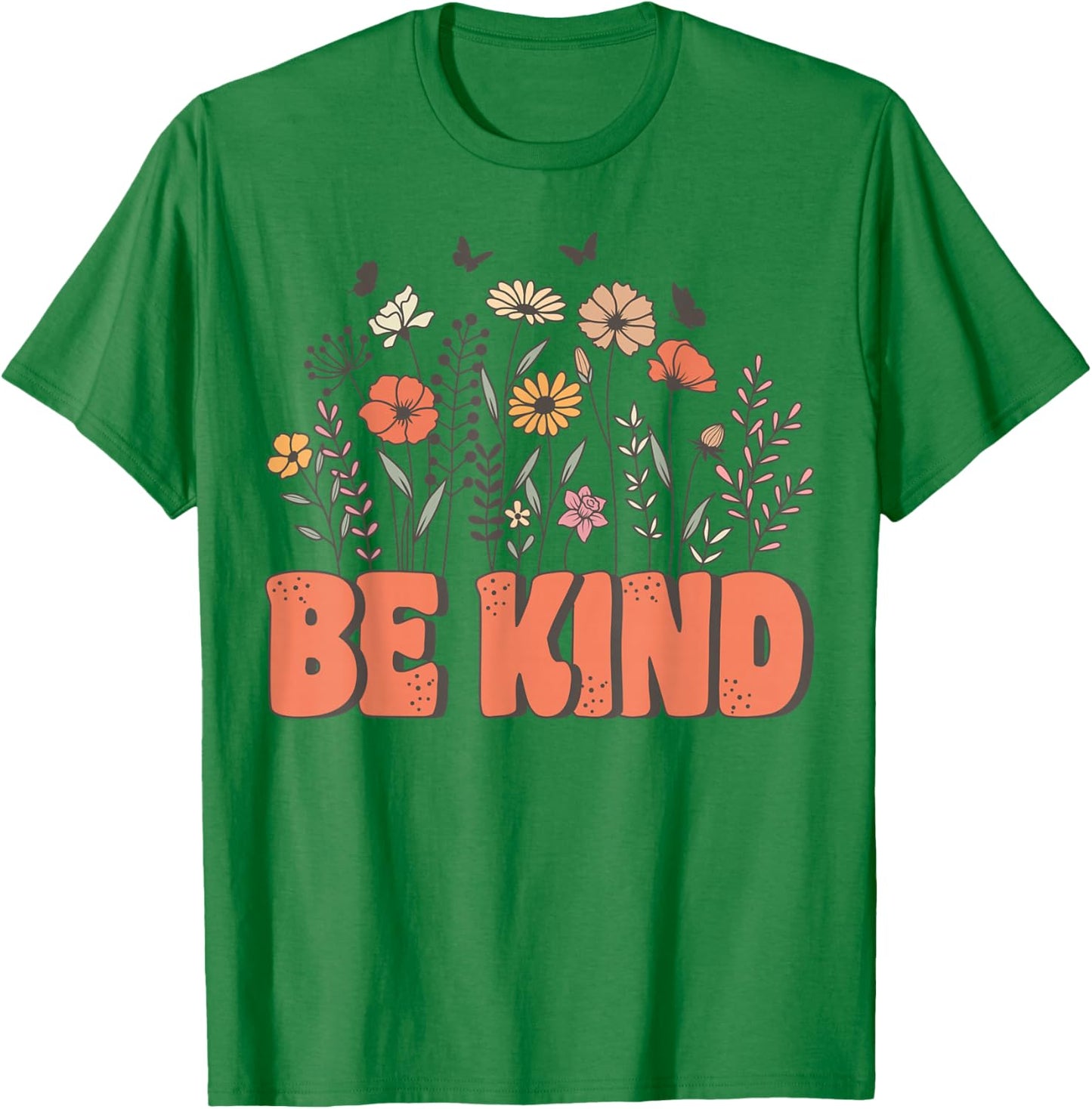 Groovy Be Kind Retro Cute Wildflowers Positivity Kindness T-Shirt - T-Shirt | Irish Green