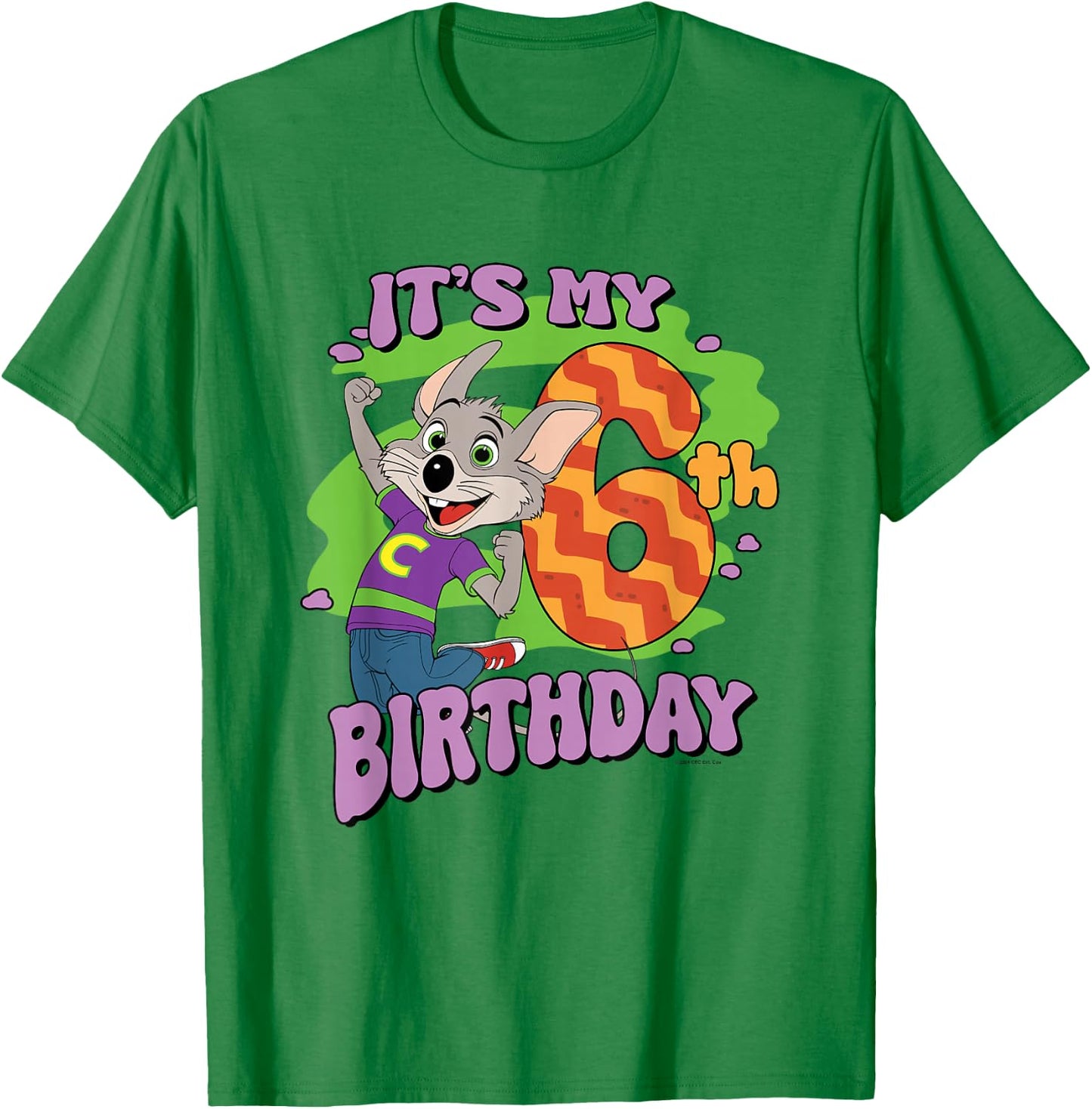Chuck E. Cheese It's My 6th Birthday Happy Chuck Chest Logo T-Shirt - T-Shirt | Irish Green